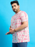 Men Plus Size Doton-Pink Printed Round Neck Tshirt - bigbanana