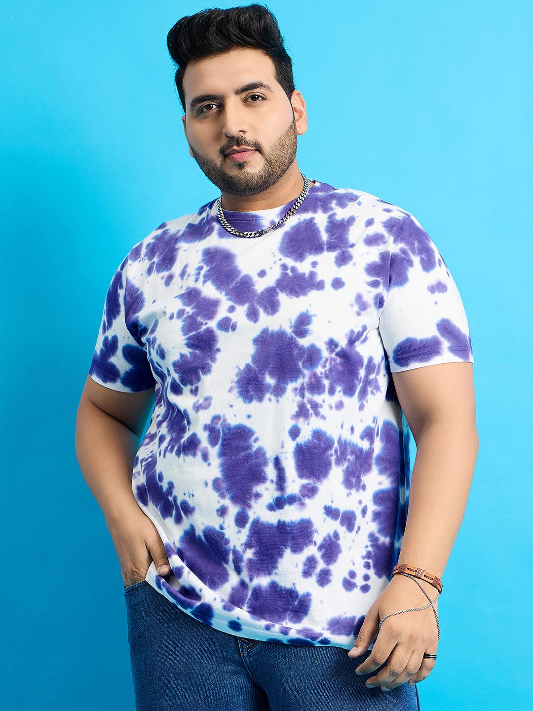 Men Plus Size Doton-Purple Printed Round Neck Tshirt - bigbanana