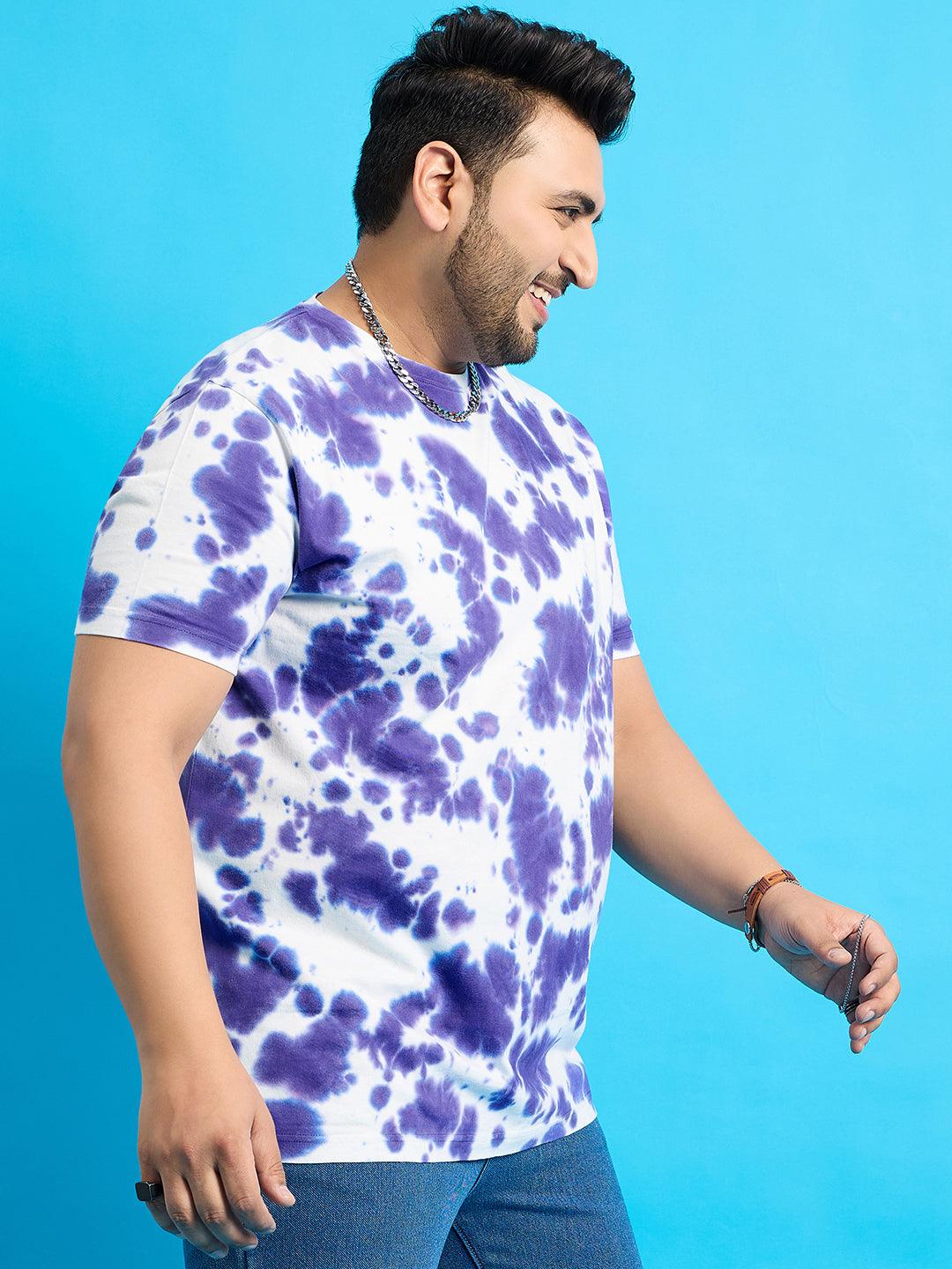 Men Plus Size Doton-Purple Printed Round Neck Tshirt - bigbanana