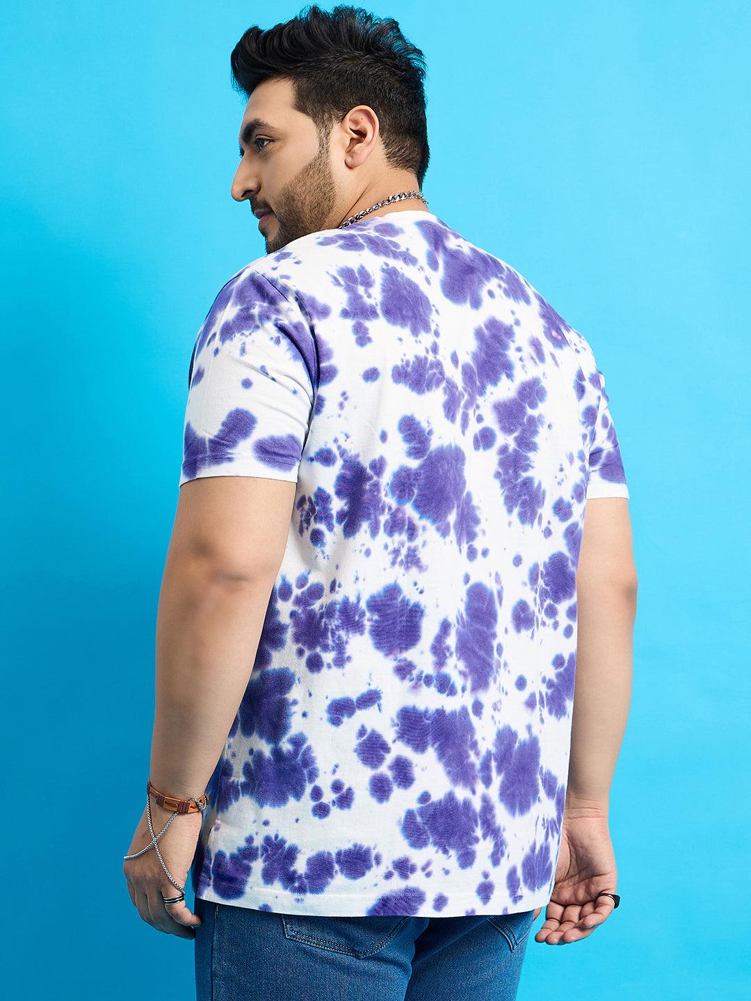 Men Plus Size Doton-Purple Printed Round Neck Tshirt - bigbanana