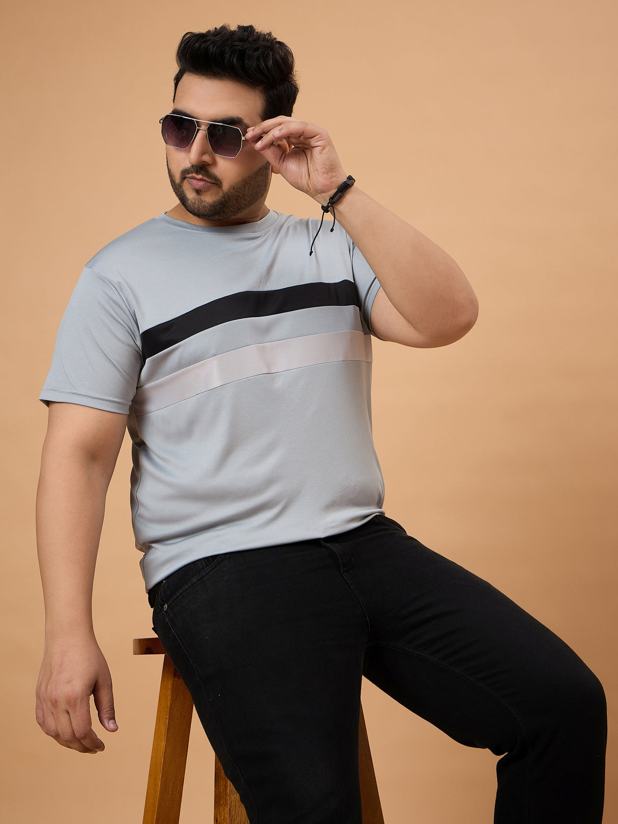 Men Plus Size Dravik Colorblock Round Neck Tshirt - bigbanana