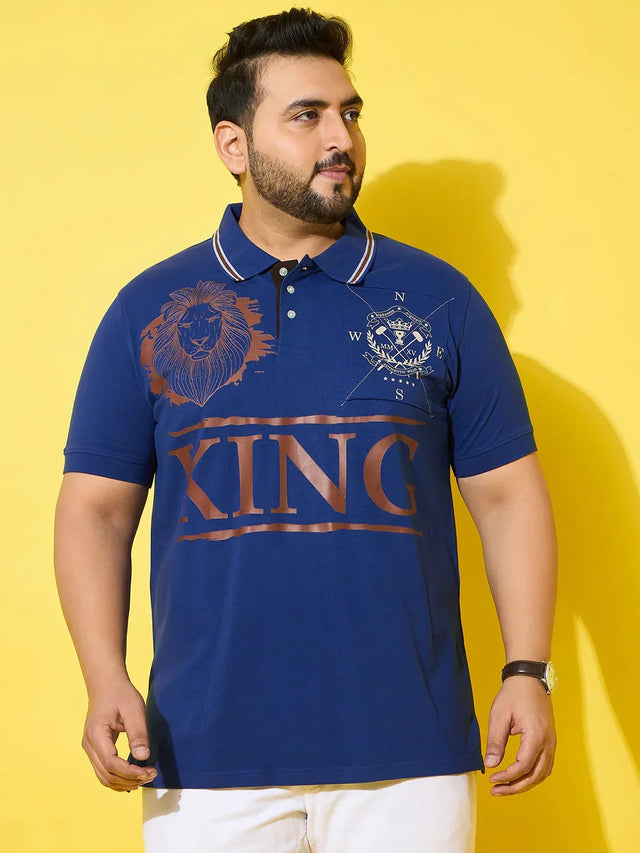 Men Plus Size Dynast  Blue Printed Polo Tshirt