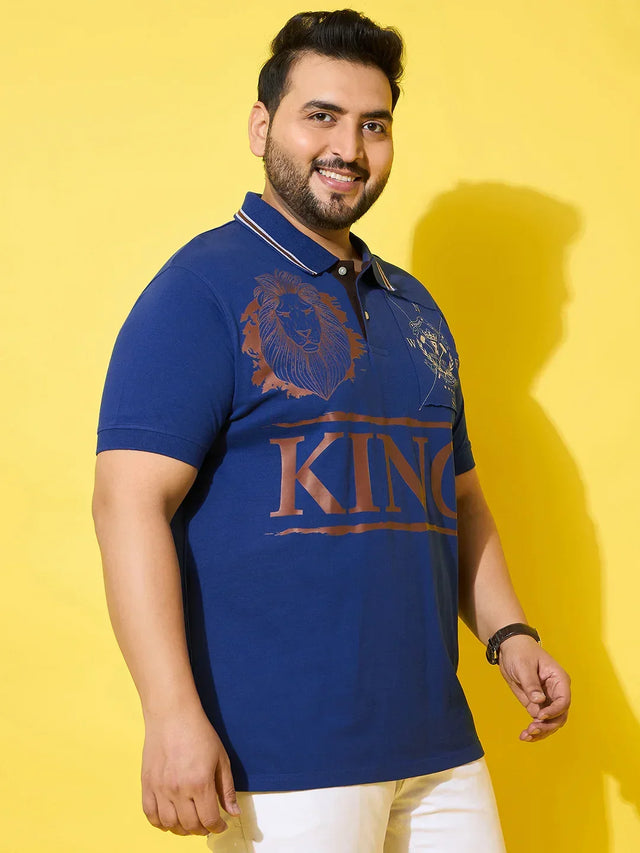 Men Plus Size Dynast  Blue Printed Polo Tshirt