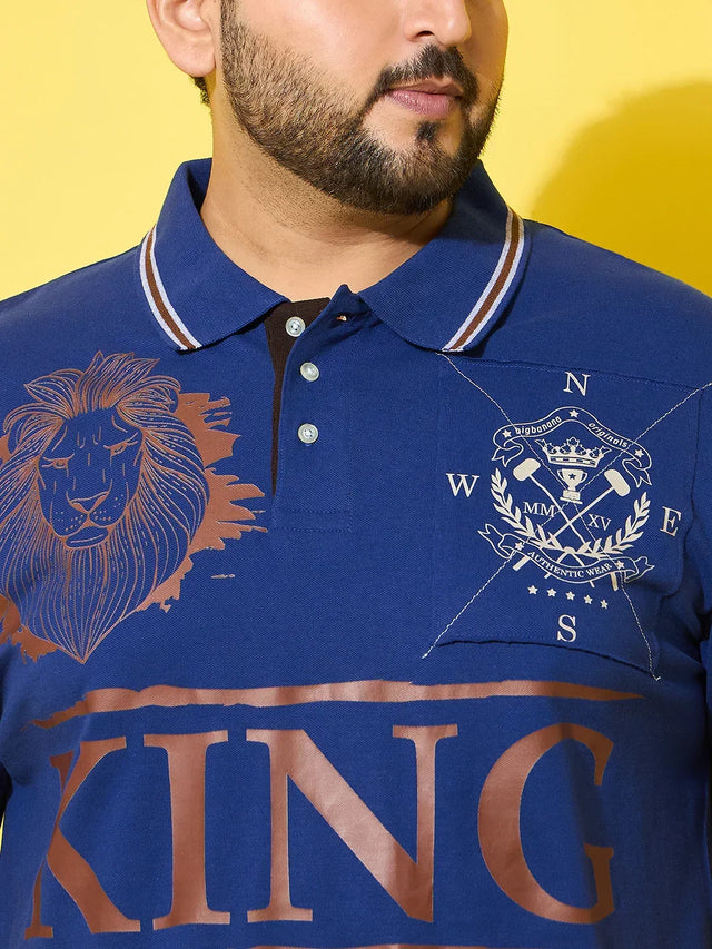 Men Plus Size Dynast  Blue Printed Polo Tshirt