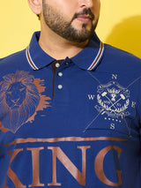 Men Plus Size Dynast  Blue Printed Polo Tshirt