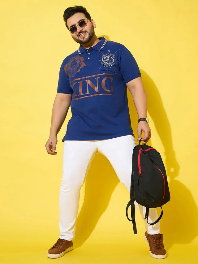Men Plus Size Dynast  Blue Printed Polo Tshirt