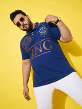 Men Plus Size Dynast  Blue Printed Polo Tshirt