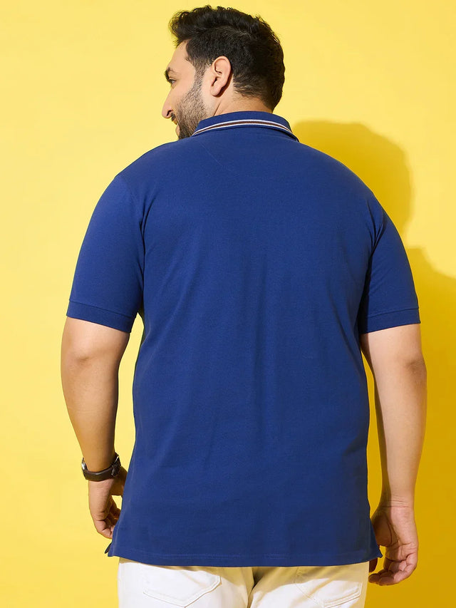 Men Plus Size Dynast  Blue Printed Polo Tshirt