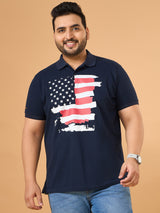 Men Plus Size Eagles Navy Printed Polo Tshirt