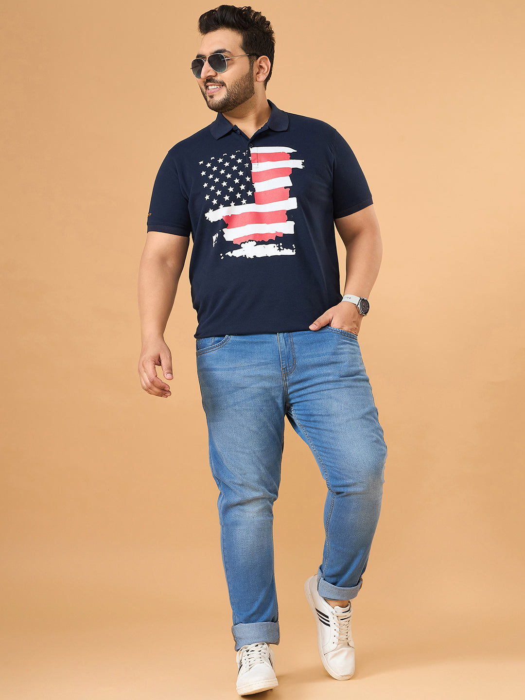 Men Plus Size Eagles Navy Printed Polo Tshirt