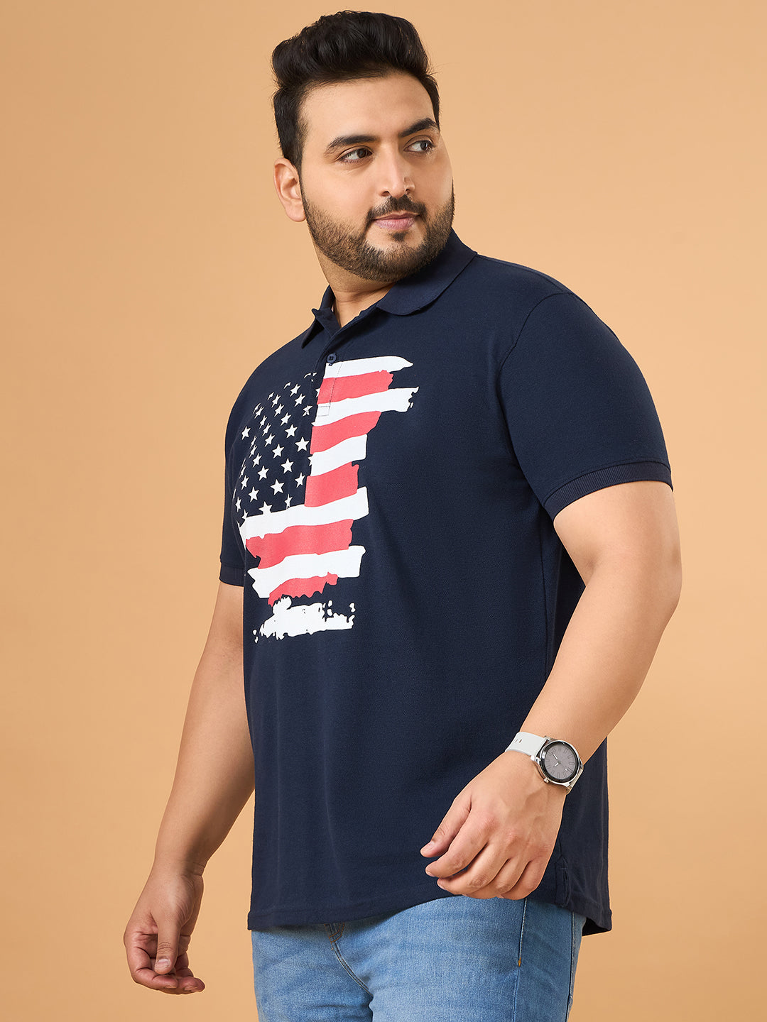 Men Plus Size Eagles Navy Printed Polo Tshirt