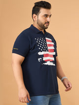 Men Plus Size Eagles Navy Printed Polo Tshirt