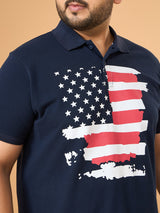 Men Plus Size Eagles Navy Printed Polo Tshirt