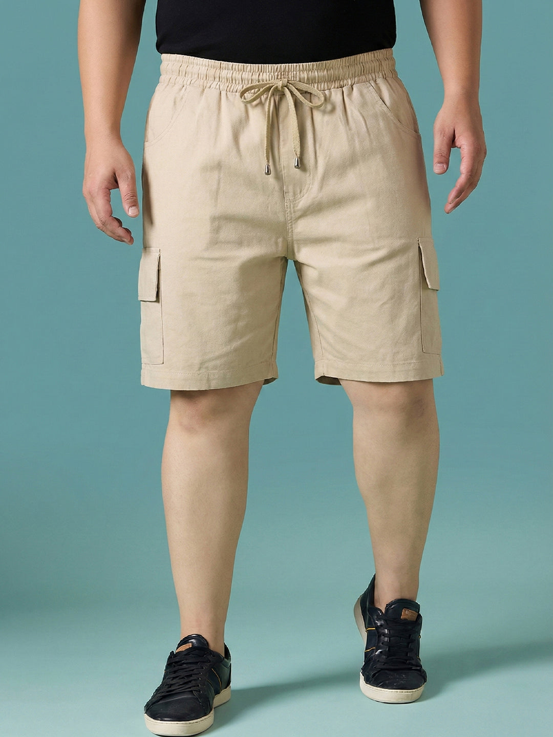 Men Plus Size Ease-Beige Solid Shorts