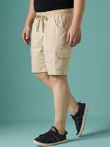 Men Plus Size Ease-Beige Solid Shorts