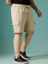 Men Plus Size Ease-Beige Solid Shorts