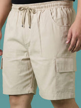 Men Plus Size Ease-Beige Solid Shorts