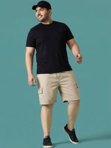 Men Plus Size Ease-Beige Solid Shorts