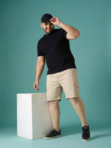 Men Plus Size Ease-Beige Solid Shorts