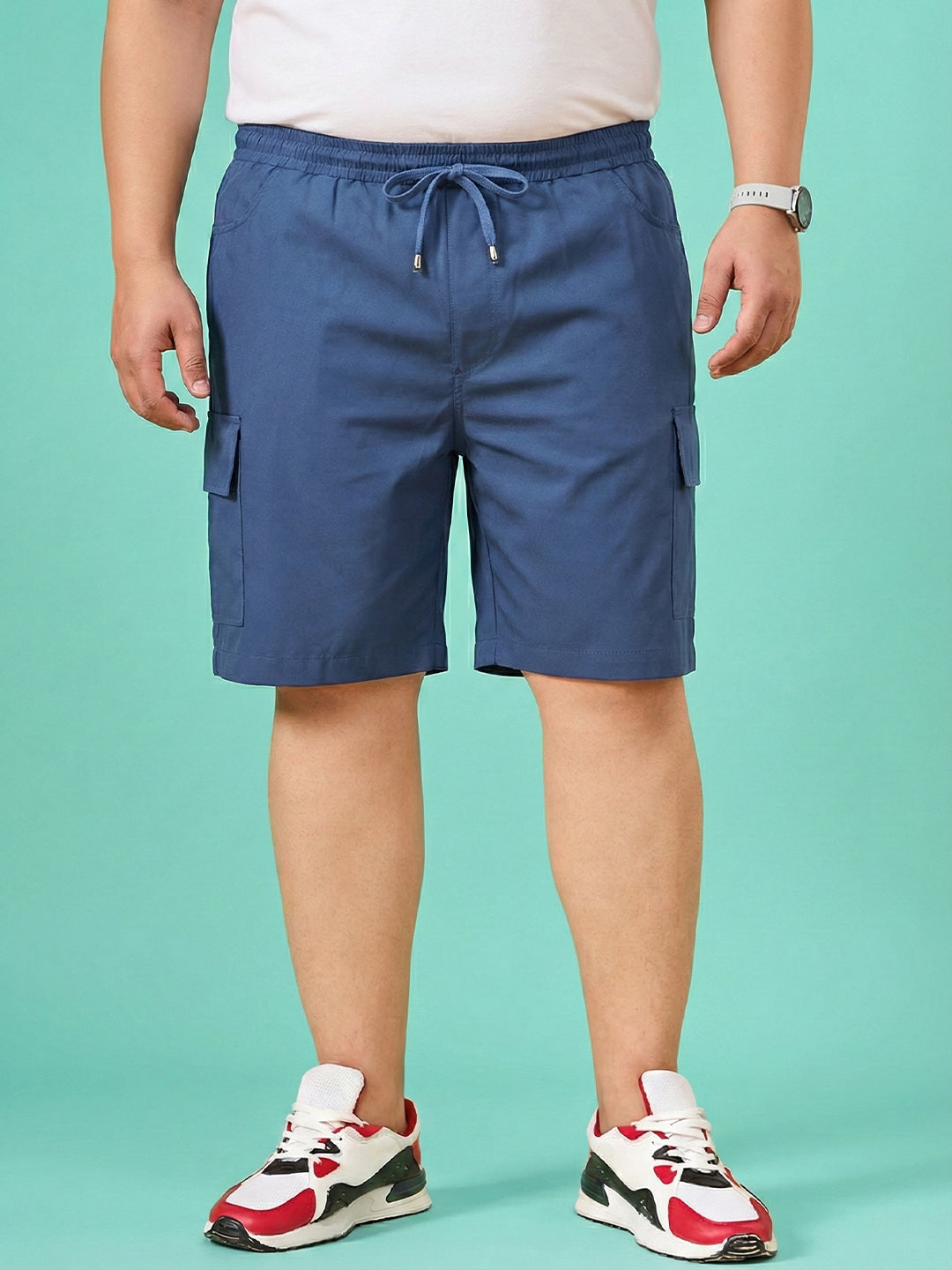 Men Plus Size Ease-Blue Solid Shorts