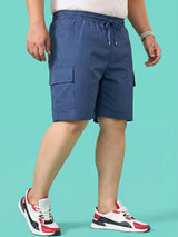 Men Plus Size Ease-Blue Solid Shorts