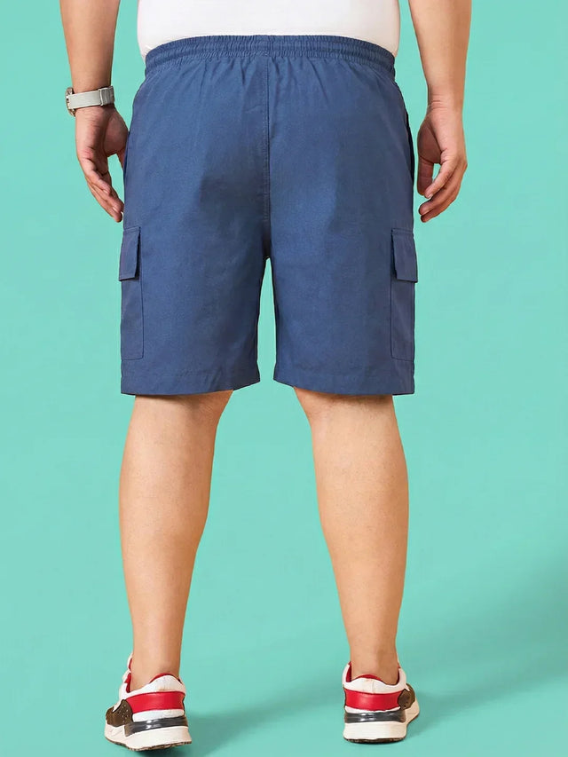 Men Plus Size Ease-Blue Solid Shorts