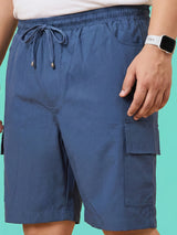 Men Plus Size Ease-Blue Solid Shorts