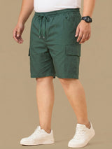 Men Plus Size Ease-Green Solid Shorts