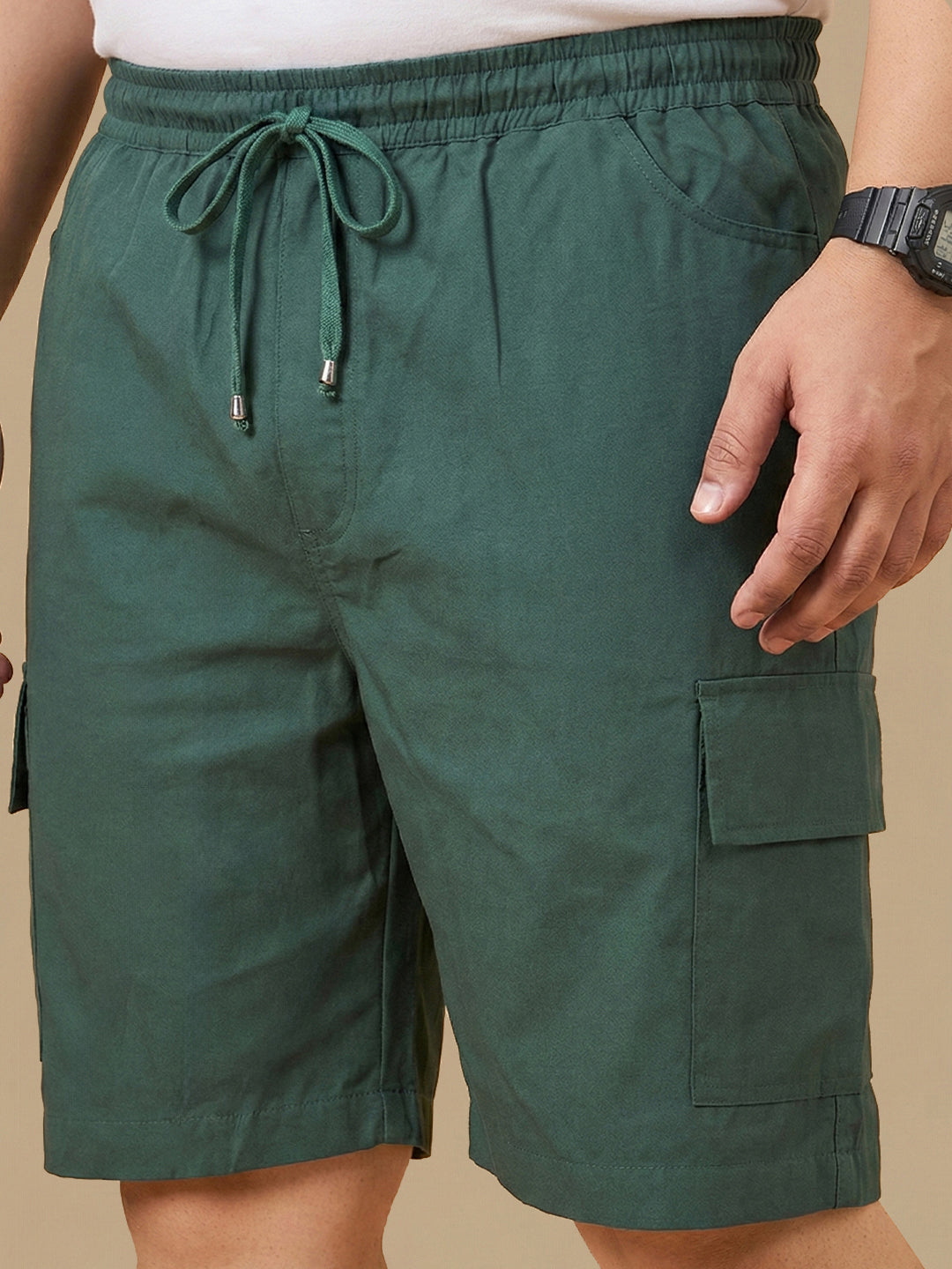 Men Plus Size Ease-Green Solid Shorts