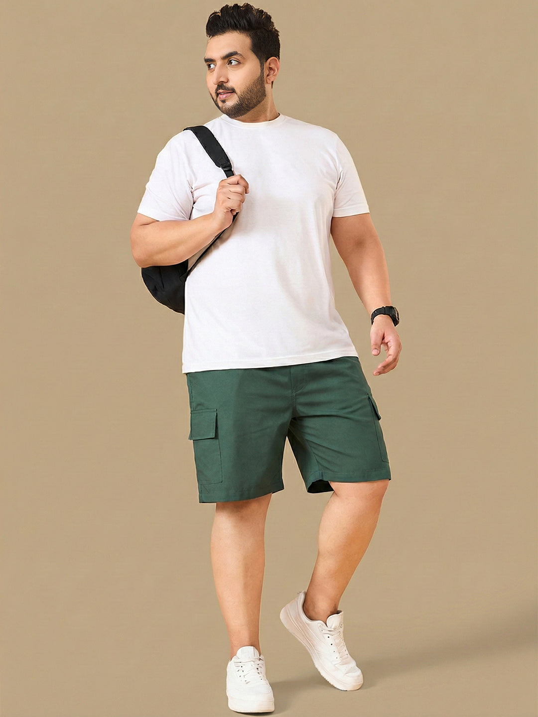 Men Plus Size Ease-Green Solid Shorts