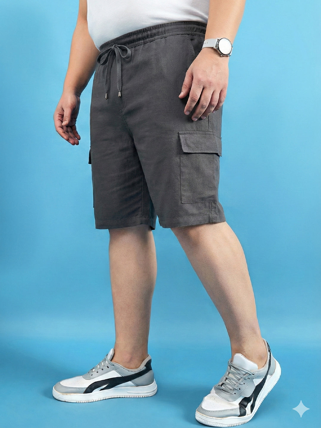 Men Plus Size Ease-Grey Solid Shorts