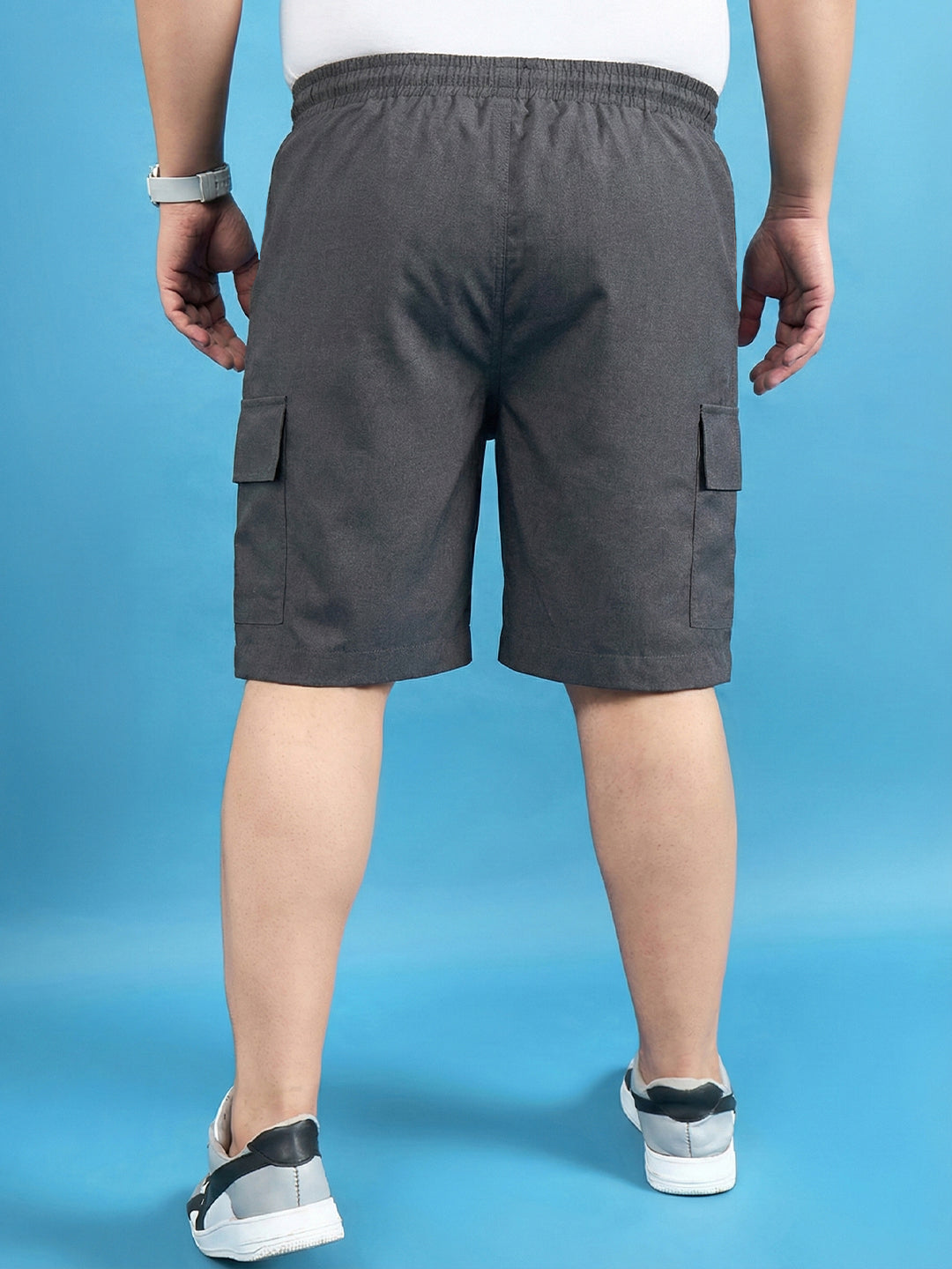 Men Plus Size Ease-Grey Solid Shorts