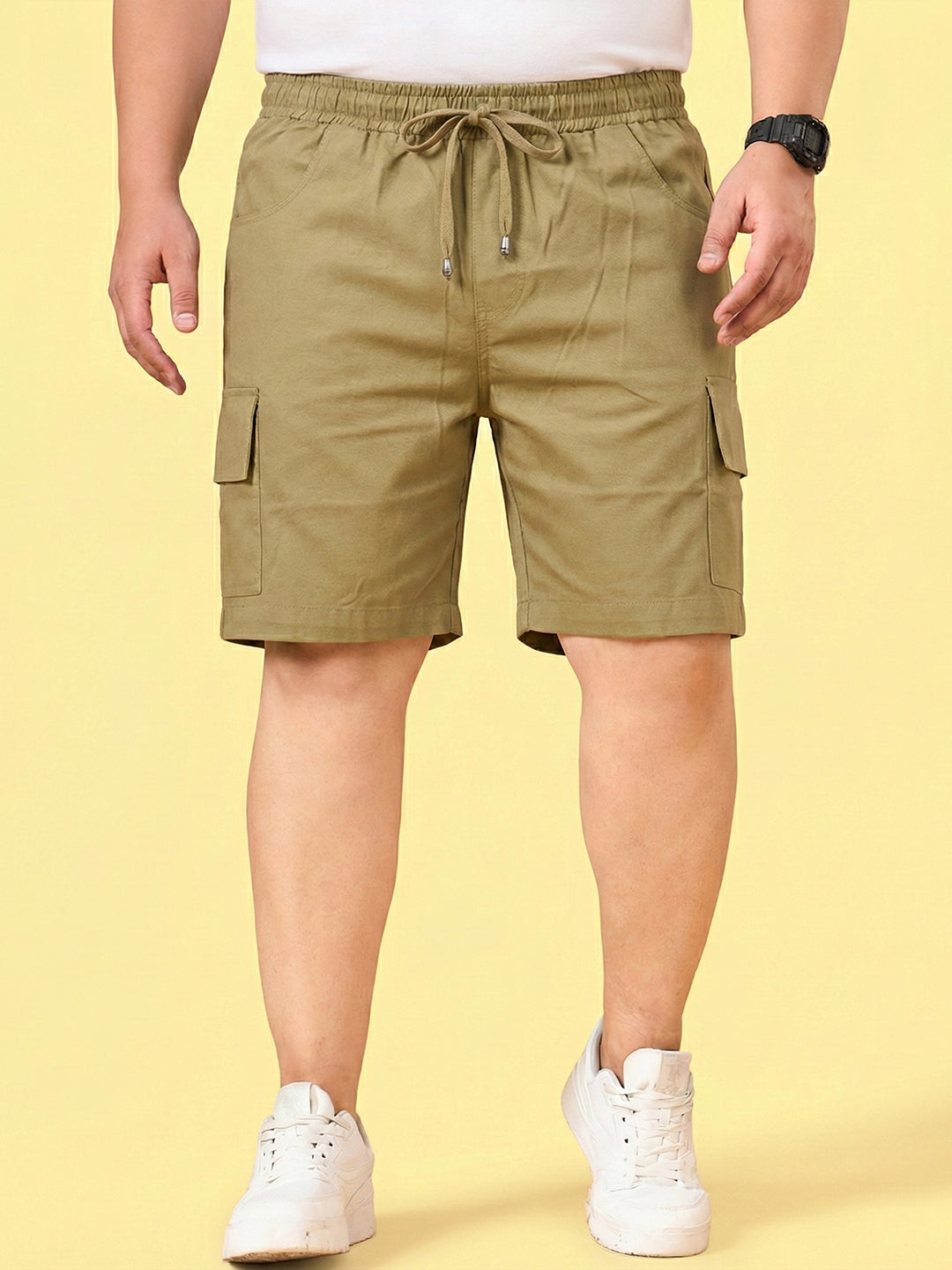 Men Plus Size Ease-Khakhi Solid Shorts