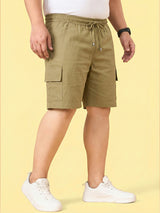 Men Plus Size Ease-Khakhi Solid Shorts