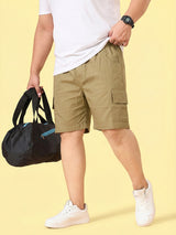 Men Plus Size Ease-Khakhi Solid Shorts