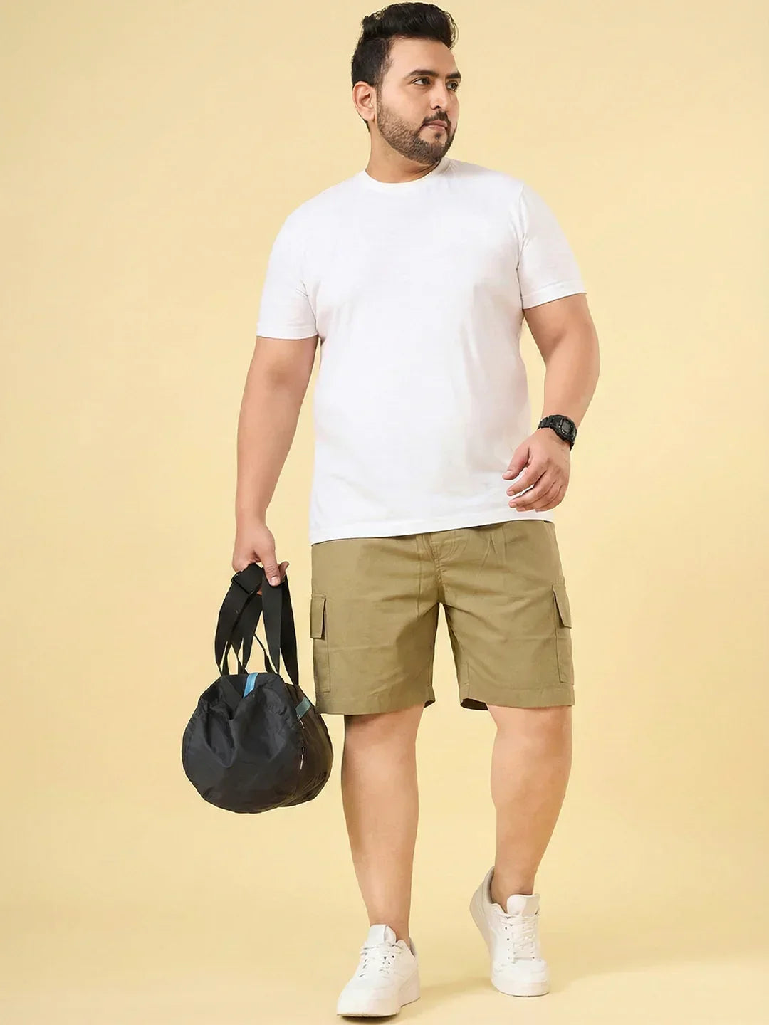 Men Plus Size Ease-Khaki Solid Shorts – bigbanana
