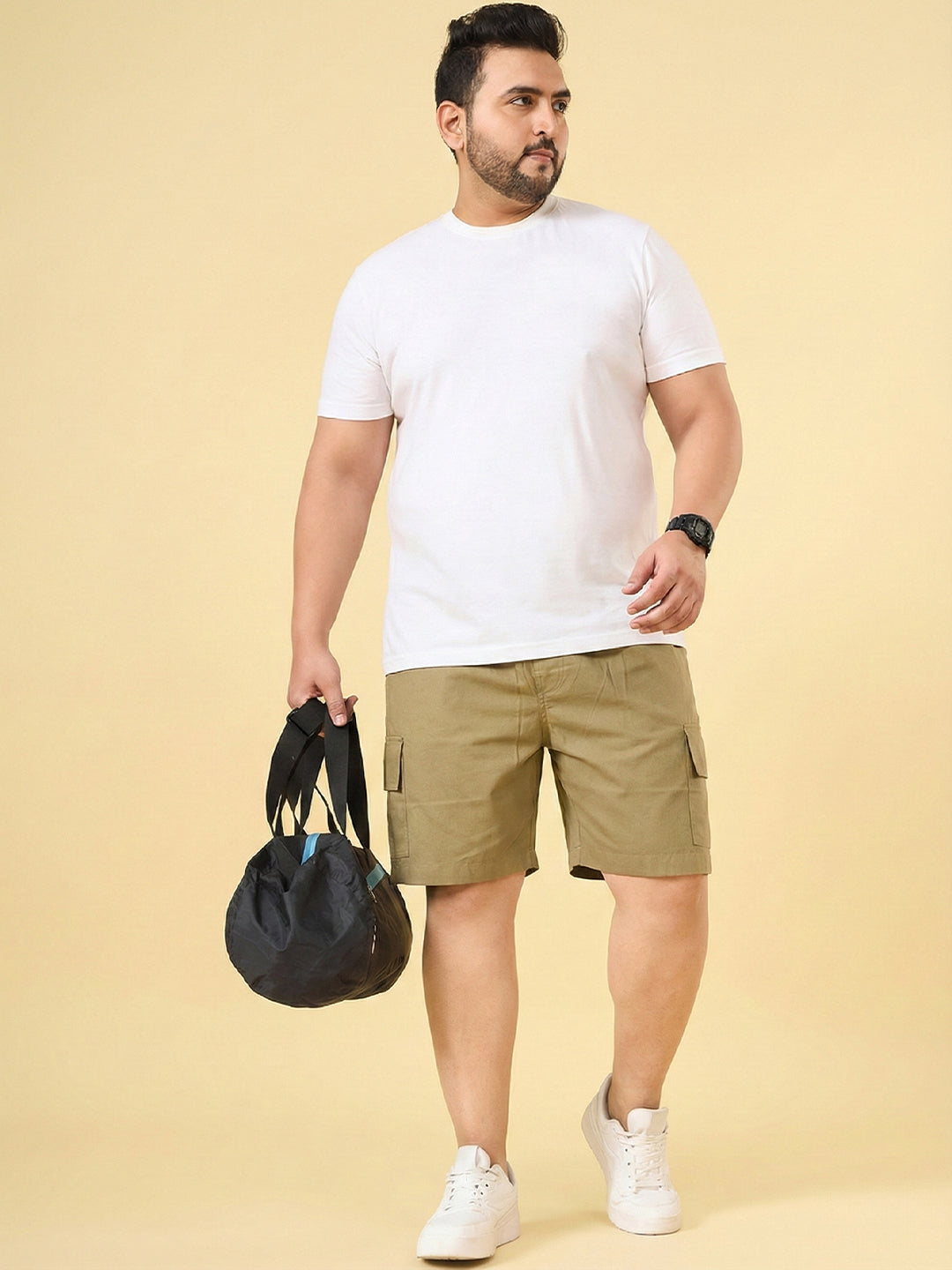 Men Plus Size Ease-Khakhi Solid Shorts