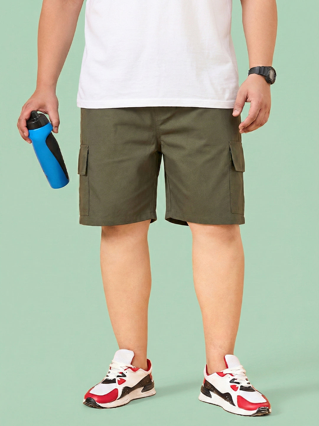 Men Plus Size Ease-Olive Solid Shorts