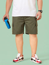 Men Plus Size Ease-Olive Solid Shorts