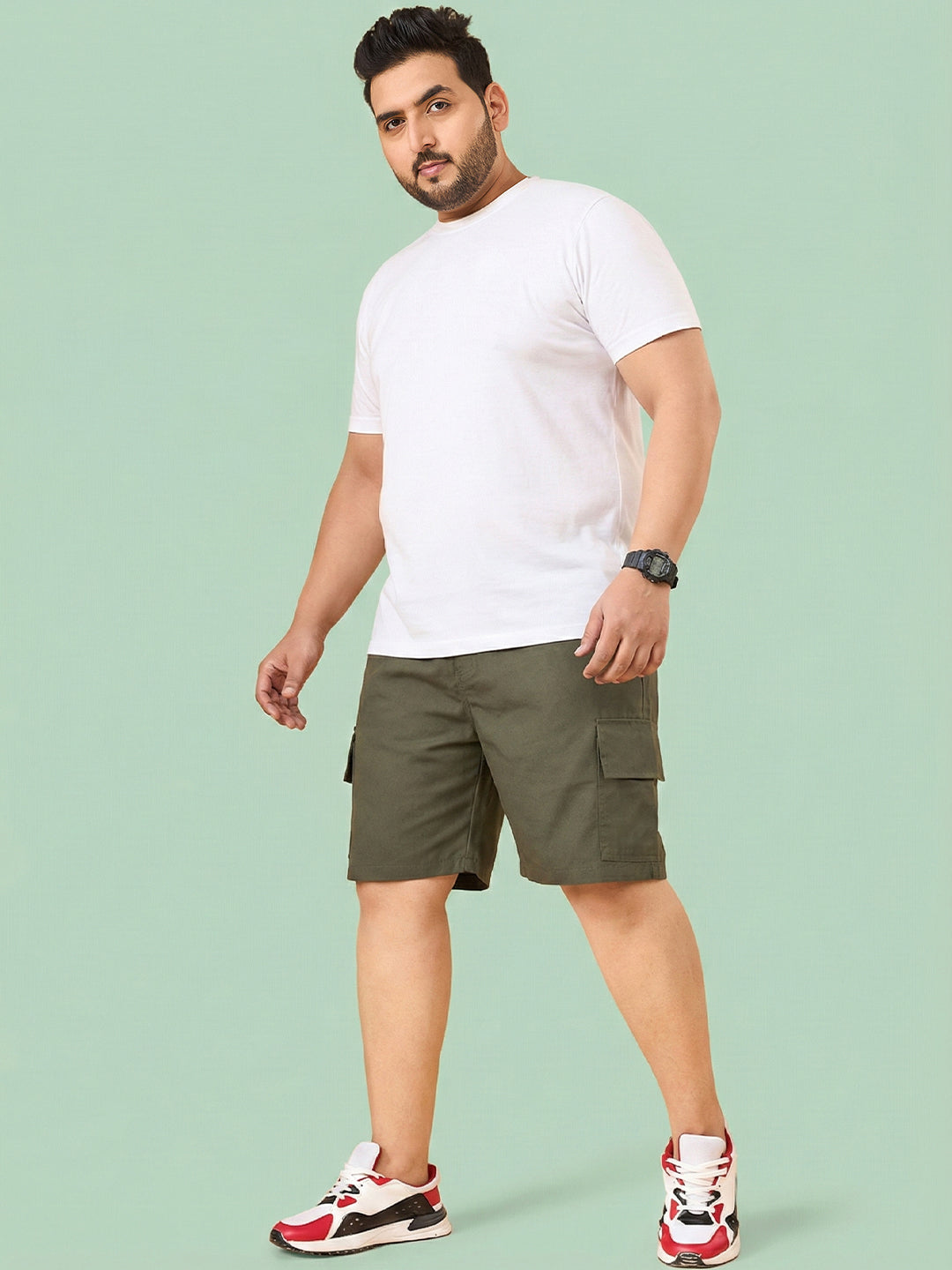 Men Plus Size Ease-Olive Solid Shorts