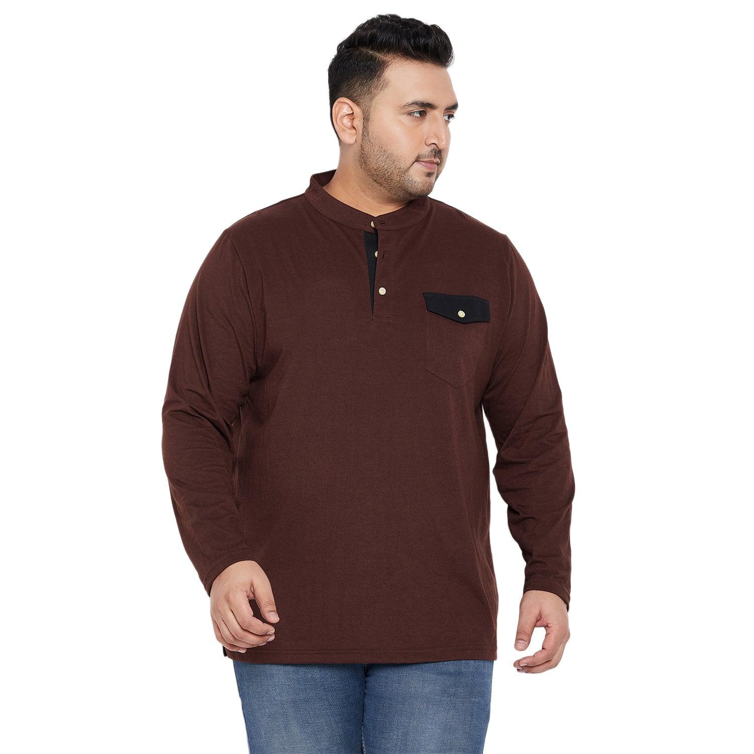 Men Plus Size Eastwood Solid Henley Tshirt - bigbanana