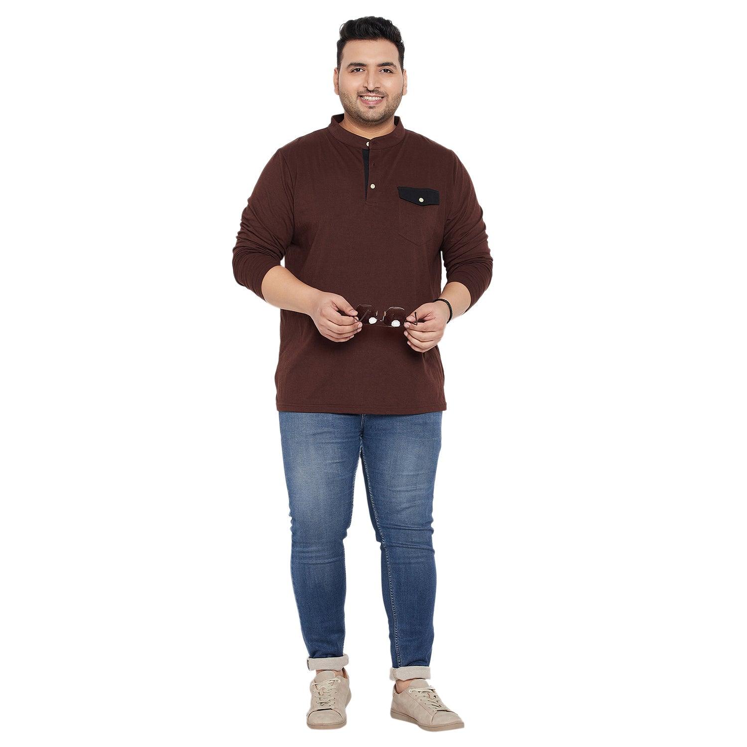 Men Plus Size Eastwood Solid Henley Tshirt - bigbanana