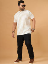 Men Plus Size Elegant White Striped Polo Tshirt