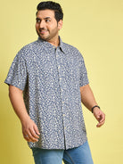 Men Plus Size Eliud Floral Print /Blue Colors Shirt - bigbanana