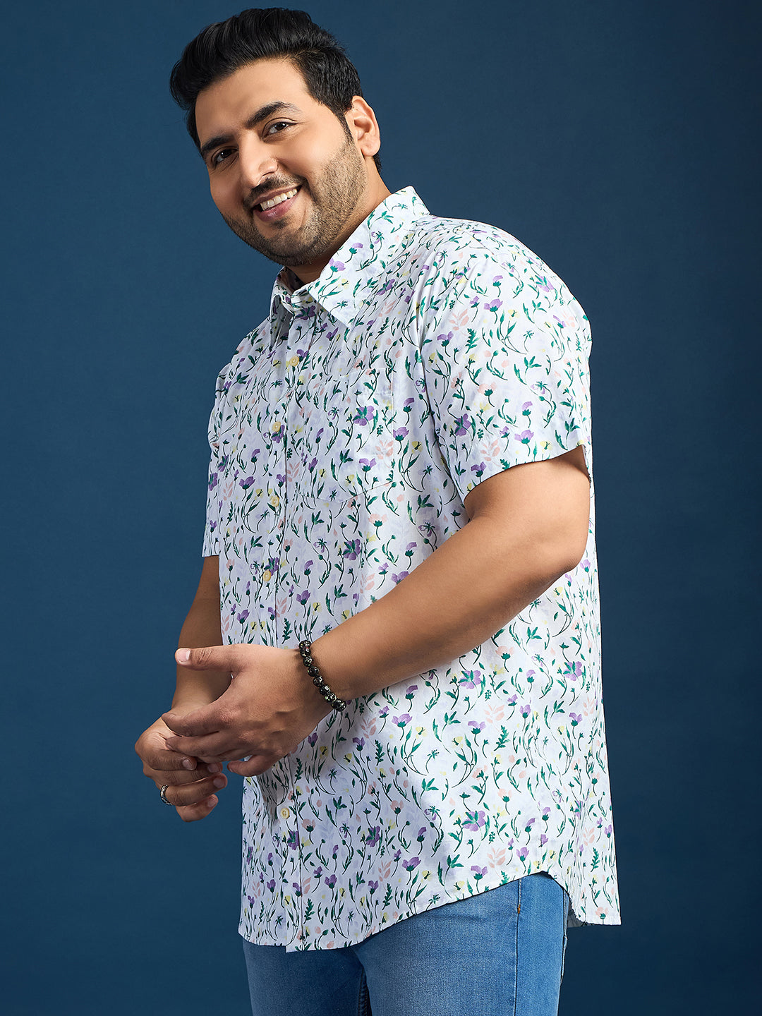 Men Plus Size Elkeen Floral Print /Multi Colors Shirt - bigbanana