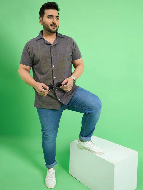 Men Plus Size Emberfall Navy Blue Solid Shirt - bigbanana