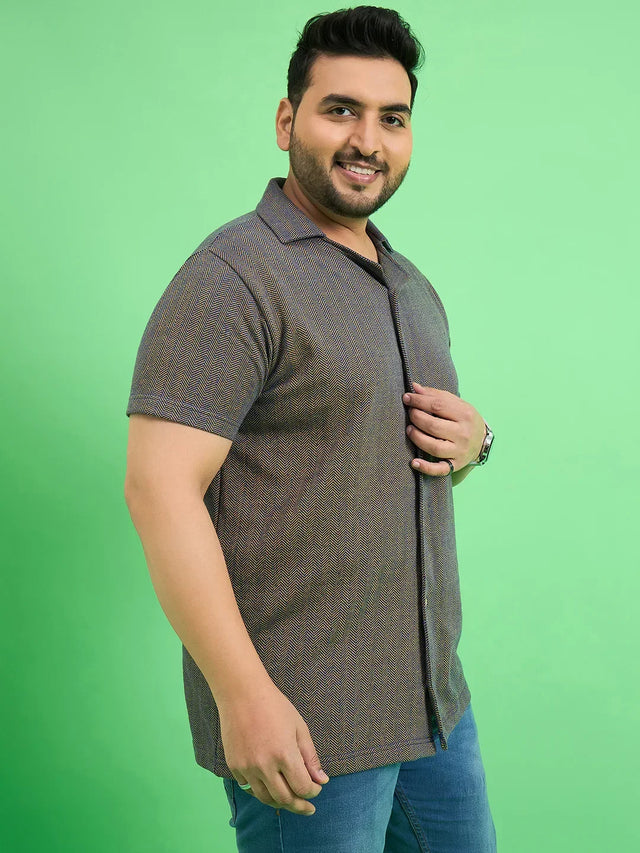 Men Plus Size Emberfall Navy Blue Solid Shirt - bigbanana