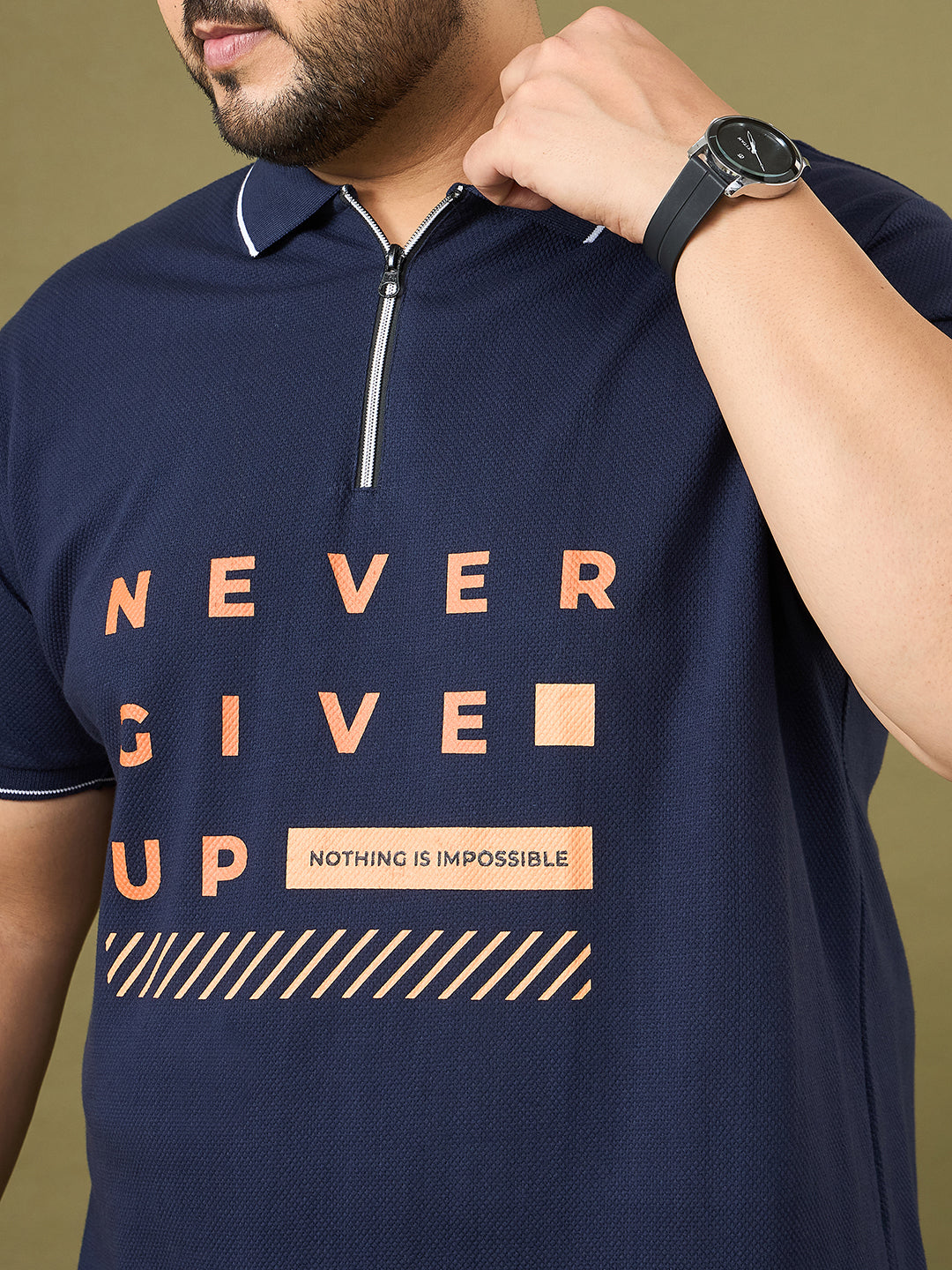 Men Plus Size Endura Navy Printed Polo Tshirt