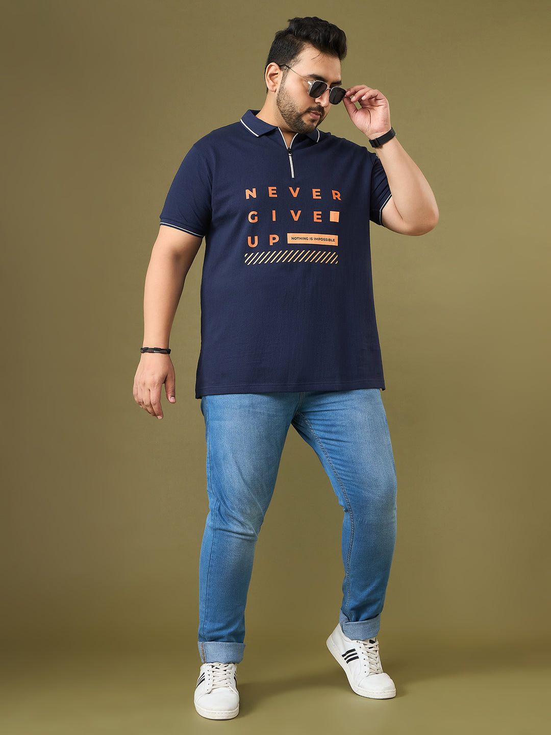 Men Plus Size Endura Navy Printed Polo Tshirt
