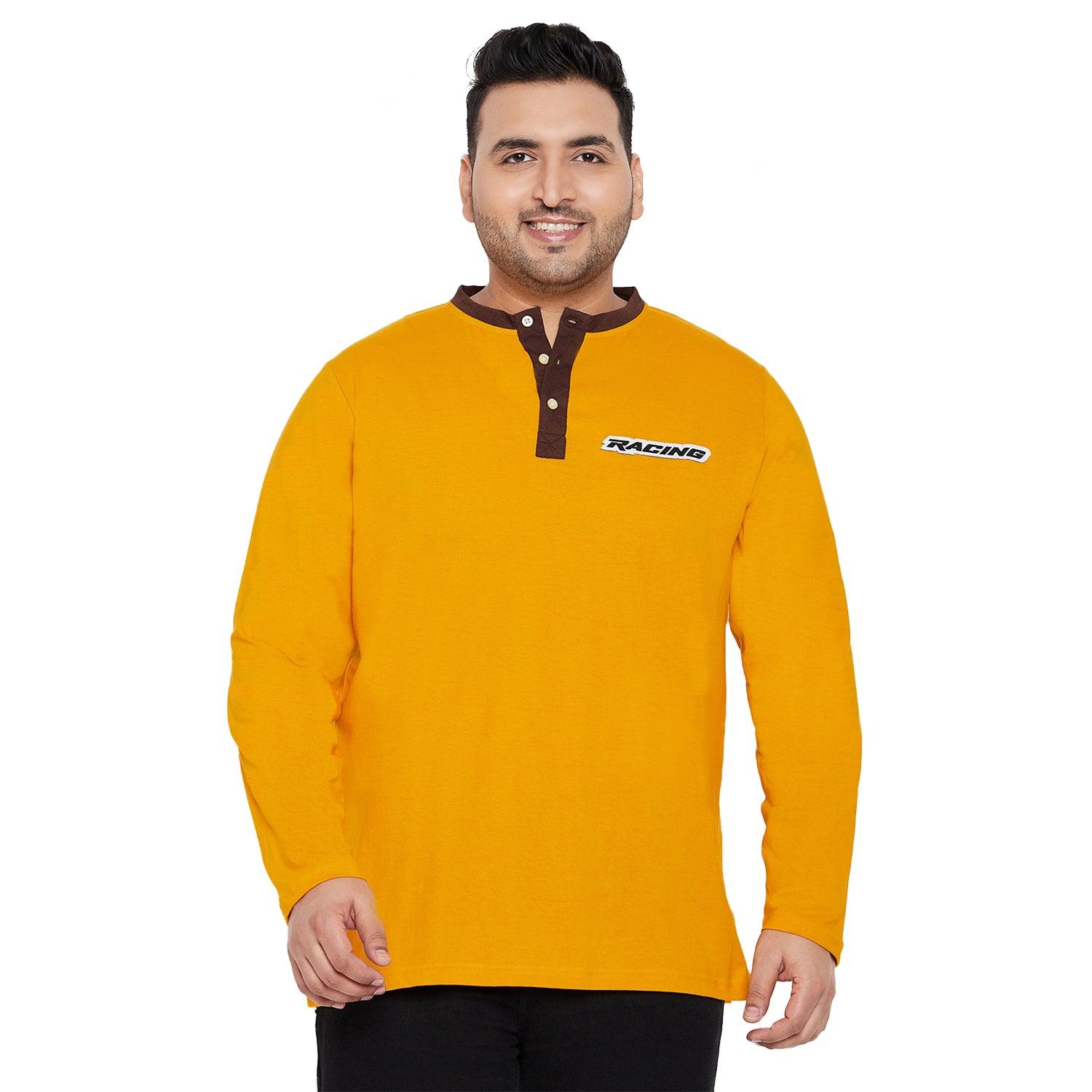 Men Plus Size Enfield Solid Henley Tshirt - bigbanana